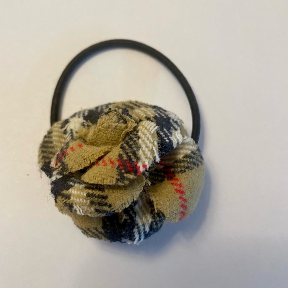 Rachel Weissman Ponytail Elastic with English Plaid Rosette Vintage Signed